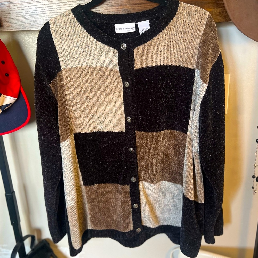 Closet CLEAROUT Y2K CottageCore Croft & Barrow Patchwork Style Zip Sweater - 1X